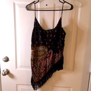 Zara Small Asymmetrical Paisley Fringed Camisole Top